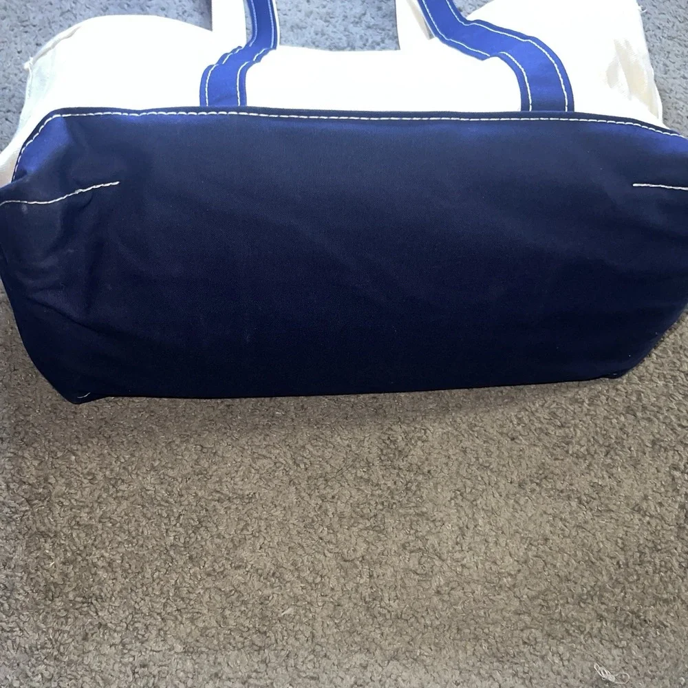 LL BEAN Boat And Tote Medium White Blue With Logo